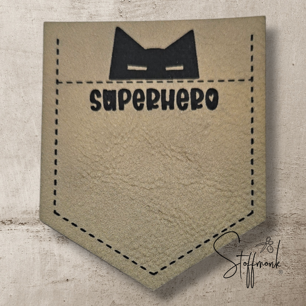 BIG Taschen-Label - " Super Hero " -  Höhe ca. 8 cm - Kunstleder ++ Farbauswahl ++